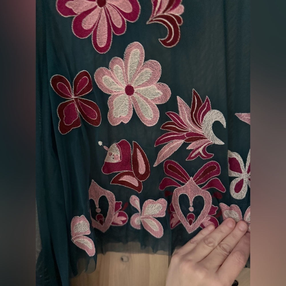 NWT By Anthropologie Embroidered Embroidered Mesh Blouse - Picture 9 of 11